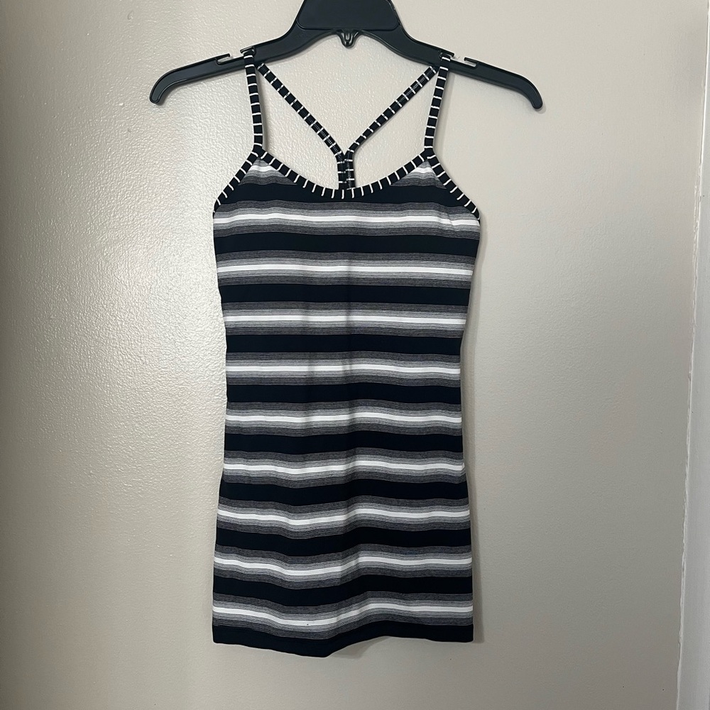 Lululemon | Black and White Striped, Power Y Back Tank Top - Picture 2 of 5